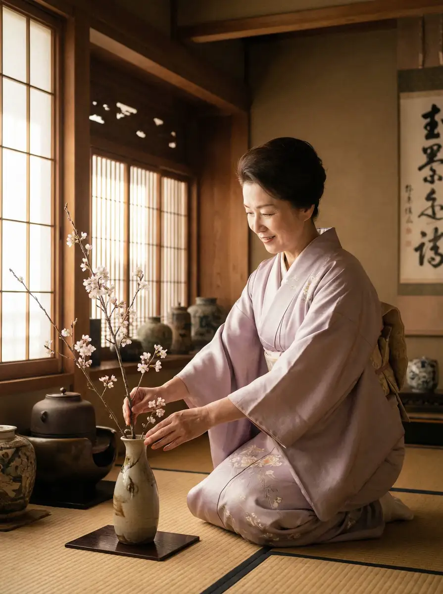 一位优雅的 《海角吃瓜》海角吃瓜最新更新_全网独家海角吃瓜大全 在和室中插花